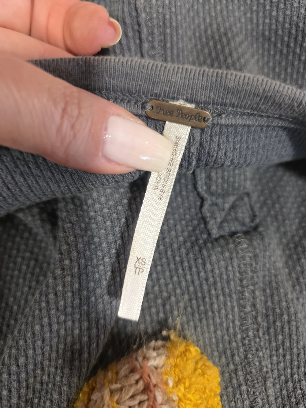 Free People Ski Lodge Alpine Cuff Gray Long Sleeve Henley Yellow Knit